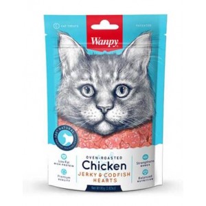 Wanpy Oven-Roasted Chicken Jerky & Cod Fish Hearts Cat Treats 80g